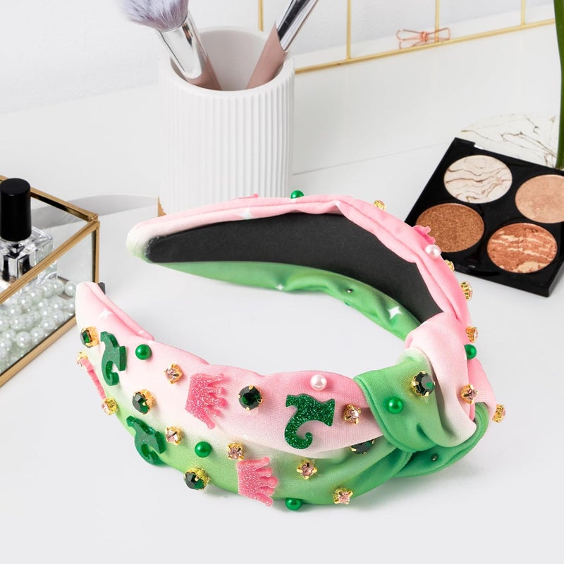 PANTIDE Witch Musical Jeweled Knotted Headband - Witch Musical Fan Gift Glitter Pink Crown Green Boots Rhinestone Crystal Embellished Headband Fashion Accessories Birthday for Women Girl (Crown Boots) - Image 4